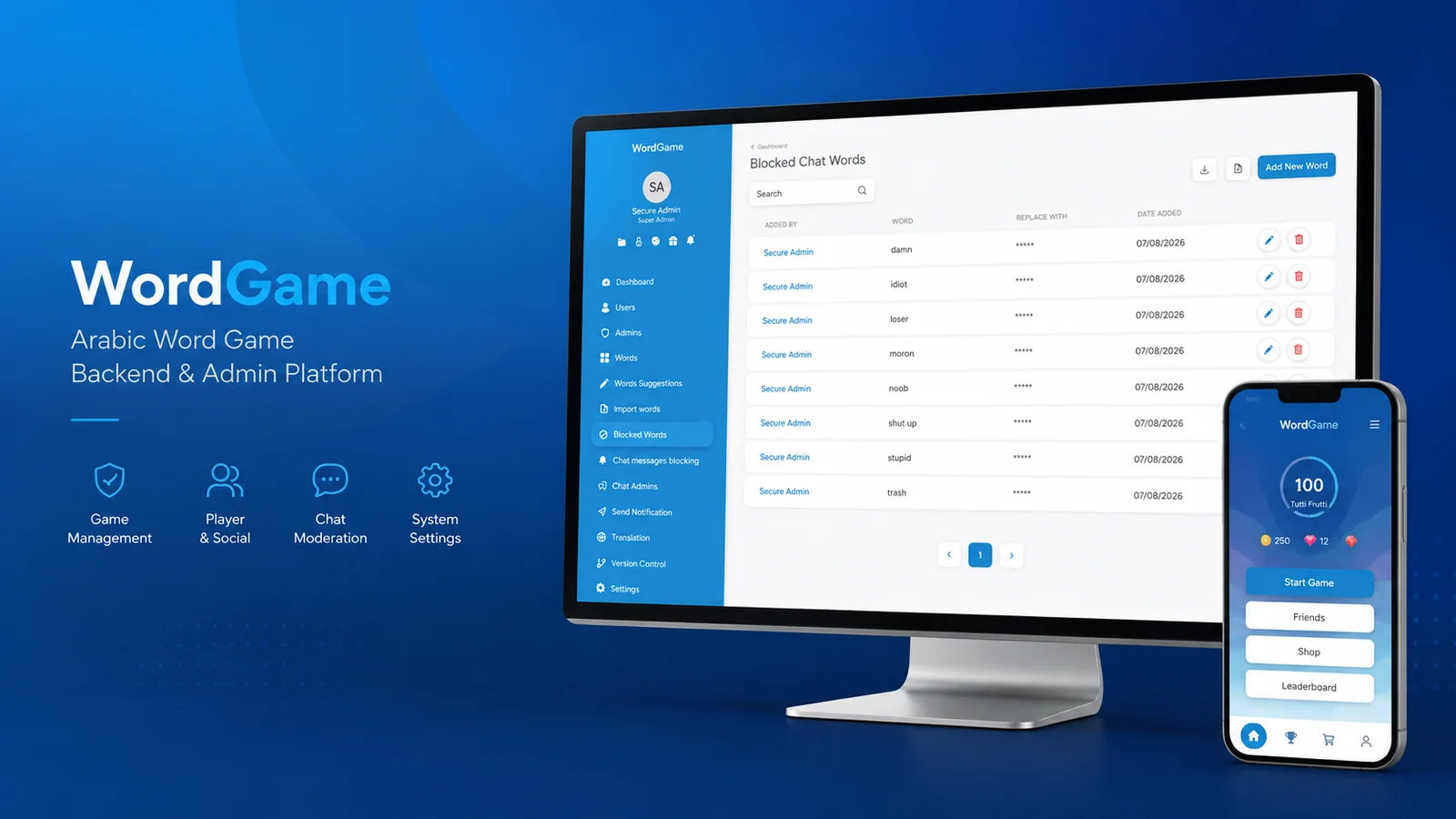 Arabic Word Game Backend & Admin Platform